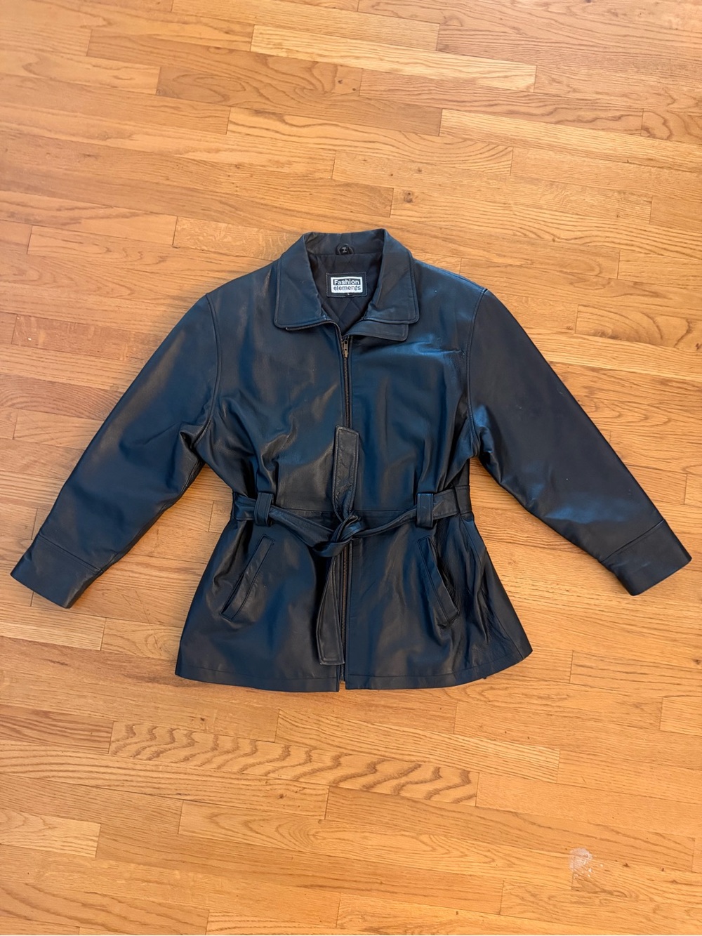 Vintage Fashion Elements Genuine Leather Belted Jacket